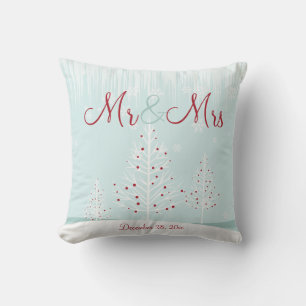 Winter Trees Snowflakes Mr & Mrs Wedding Memento Kissen
