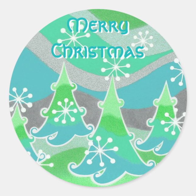 Winter Treppen Green 'Merry Christmas' Rundaufkleb Runder Aufkleber (Vorderseite)
