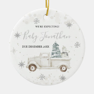 Winter Truck Baby Boy Girl Pregnancy Ankündigung Keramik Ornament