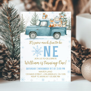 Winter Truck Woodland Onederland 1. Geburtstag Einladung
