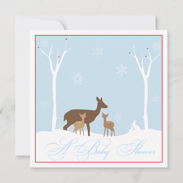 Winter Twin Deers Baby Shower Einladung (Vorderseite)