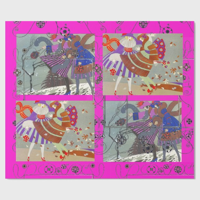 WINTER UND FALL ART DECO SCHÖNHEIT GESCHENKPAPIER (Flach)