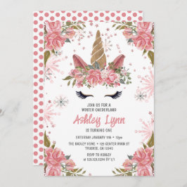 Winter Unicorn 1. Geburtstag Blush Pink Einladung