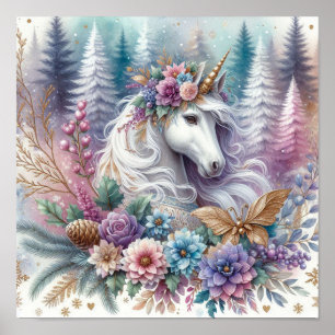 Winter Unicorn Magische Szene 3 Poster