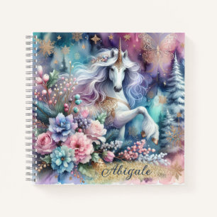 Winter Unicorn Magische Szene 4 - Personalisieren Notizbuch