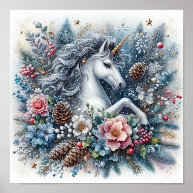 Winter Unicorn Magische Szene 6 Poster (Vorne)