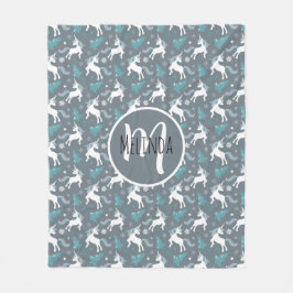 Winter Unicorns Dunkles graues Muster Fleecedecke