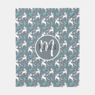 Winter Unicorns Dunkles graues Muster Fleecedecke