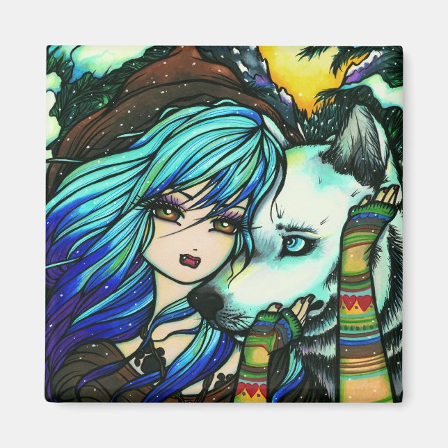 Winter Vampire Wolf Snow Girl Kunst, Dichtung und  Magnet (Vorne)