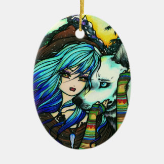 Winter-Vampirs-Wolf-Schnee-Mädchen-Kunst durch Keramikornament