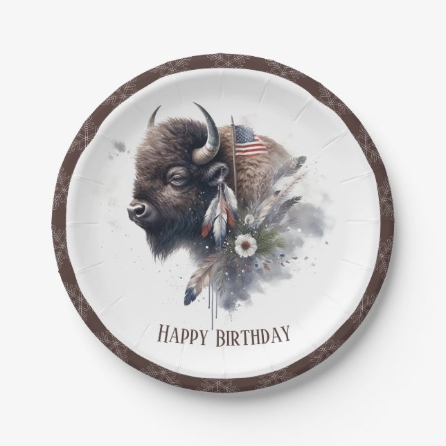 Winter Vibes American Buffalo - Geburtstag Pappteller (Vorderseite)