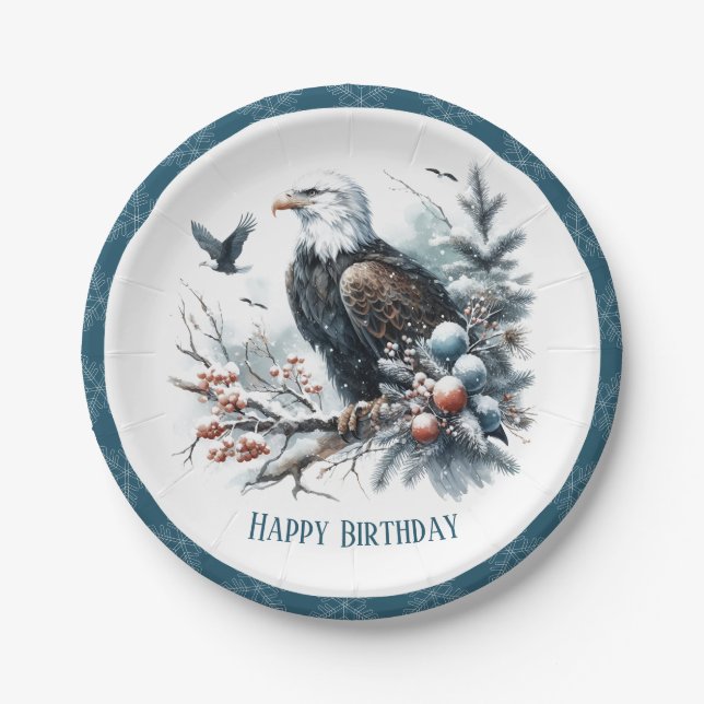 Winter Vibes Bald Eagle - Geburtstag Pappteller (Vorderseite)