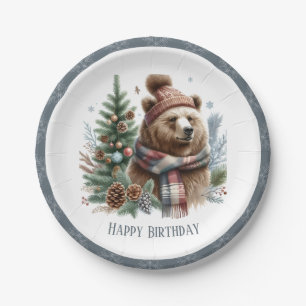 Winter Vibes Grizzly Bear - Geburtstag Pappteller