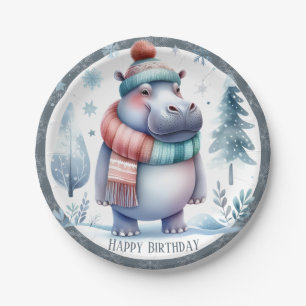Winter Vibes Hippopotamus - Geburtstag Pappteller