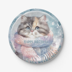 Winter Vibes Katze mit Scarf Geburtstag Pappteller