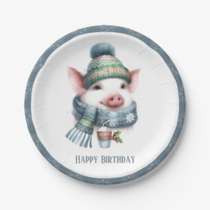 Winter Vibes Pig Scarf und Hat - Geburtstag Pappteller