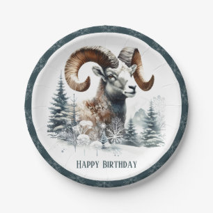 Winter Vibes Rocky Mountain Bighorn Sheep Geburtst Pappteller