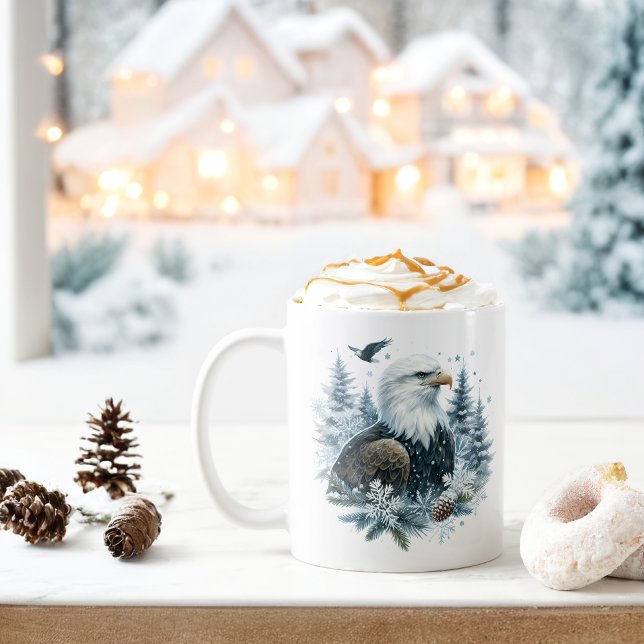Winter Vibes Watercolor Bald Eagle Kaffeetasse (Von Creator hochgeladen)