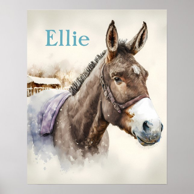 Winter Vibes Watercolor Donkey - Kinder Poster (Vorne)