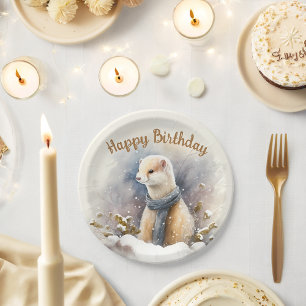 Winter vibes Watercolor Ermine - Geburtstagsparty  Pappteller