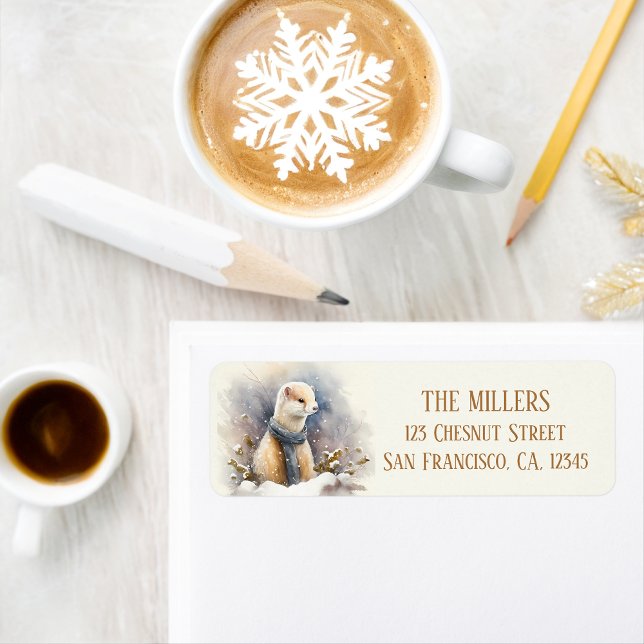 Winter Vibes Watercolor Ermine Rücksendeadresse (Von Creator hochgeladen)