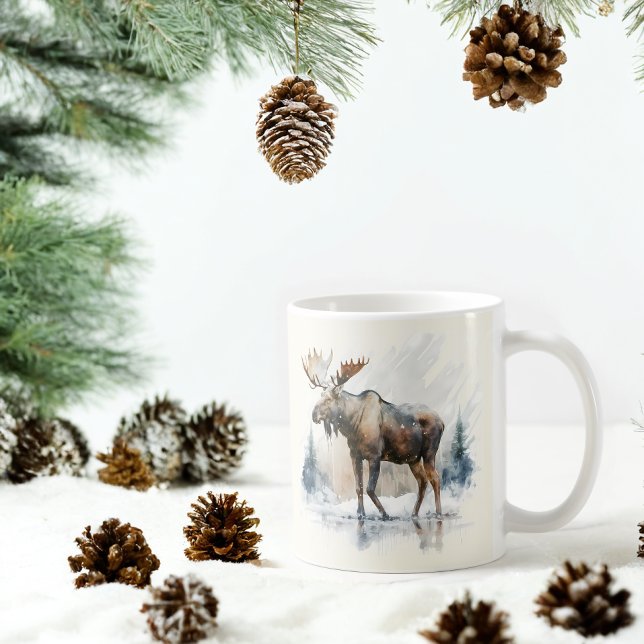 Winter Vibes Watercolor Moose Kaffeetasse (Von Creator hochgeladen)