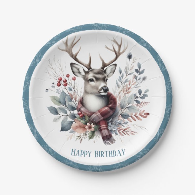 Winter Vibes White Tails Deer Geburtstag Pappteller (Vorderseite)
