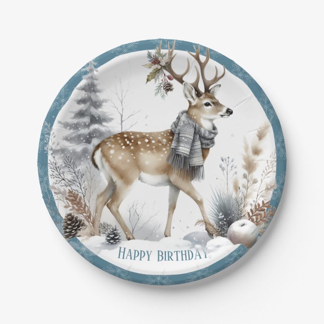 Winter Vibes White Tails Deer Geburtstag Pappteller (Vorderseite)
