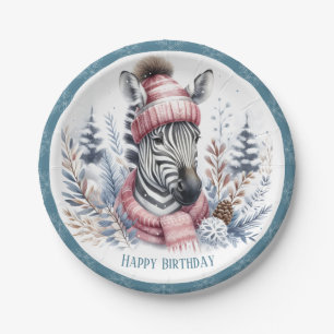 Winter Vibes Zebra Birthday Pappteller