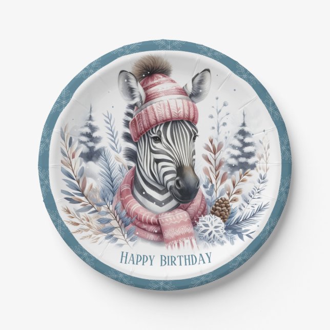 Winter Vibes Zebra Birthday Pappteller (Vorderseite)