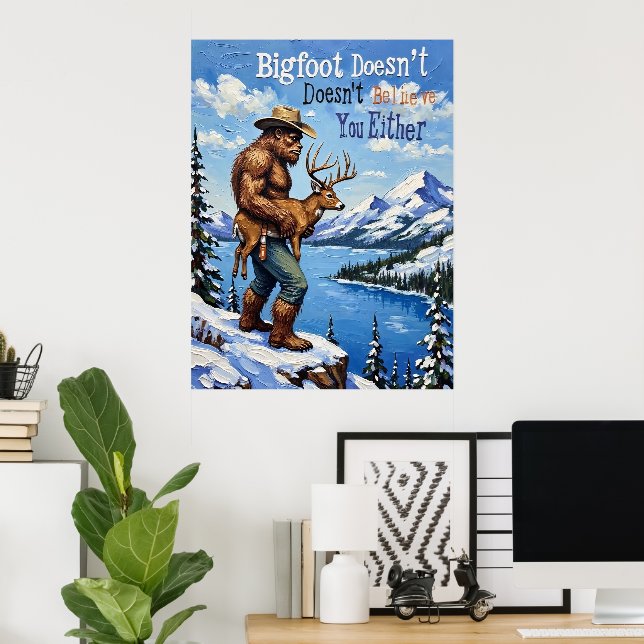 Winter-Vigil: Schneesicht von Bigfoot Poster (Heimbüro)