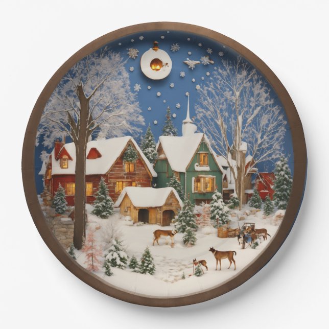 "Winter Village 3D Wall Art" Pappteller (Vorderseite)