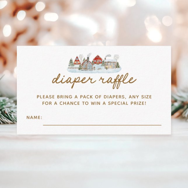Winter Village Baby Dusche Windeln Raffle Tickets Begleitkarte (Von Creator hochgeladen)