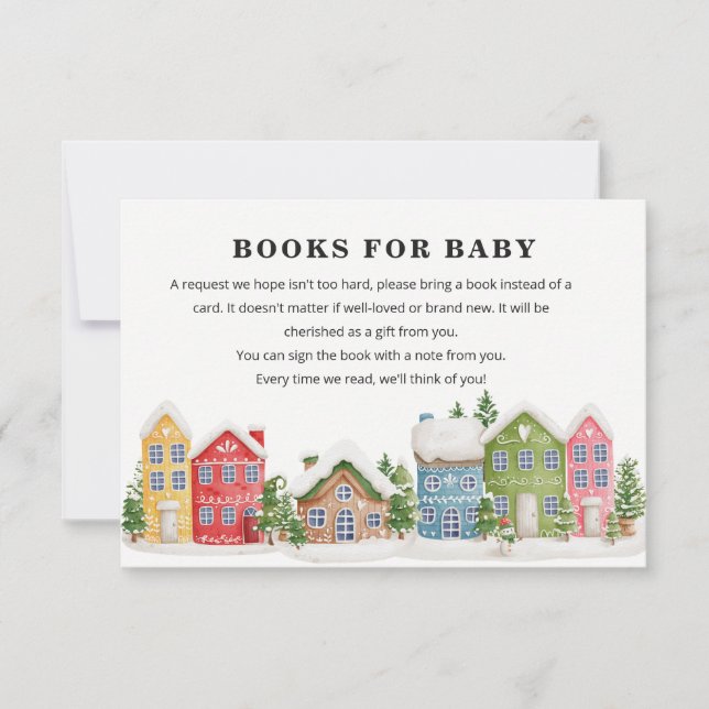 Winter village Baby Shower Snowy Books Request Einladung (Vorderseite)