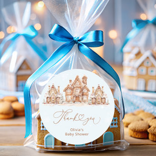 Winter Village Blue Baby Dusche Vielen Dank Runder Aufkleber