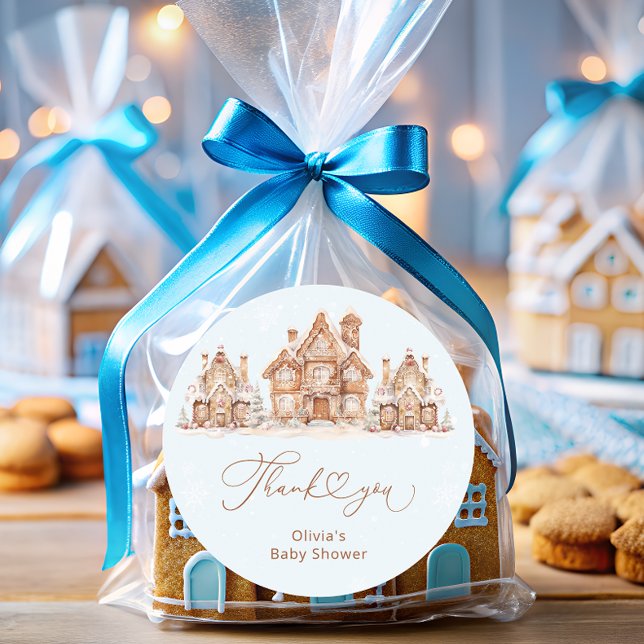 Winter Village Blue Baby Dusche Vielen Dank Runder Aufkleber (Von Creator hochgeladen)