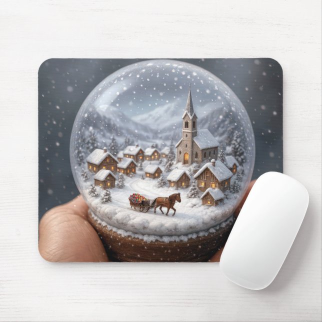 Winter Village In a Christmas Snow Globe Mousepad (Mit Mouse)