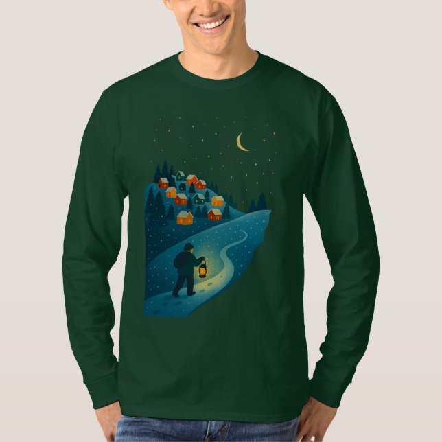 Winter Village Laternenweg-Illustration-Shirt T-Shirt (Vorderseite)
