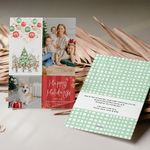 Winter Village Red Stripes Happy Holidays 2 Foto Feiertagskarte