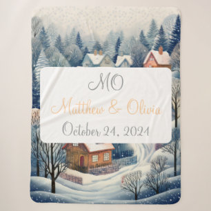 Winter Village Scene Wedding Geschenk Sherpadecke