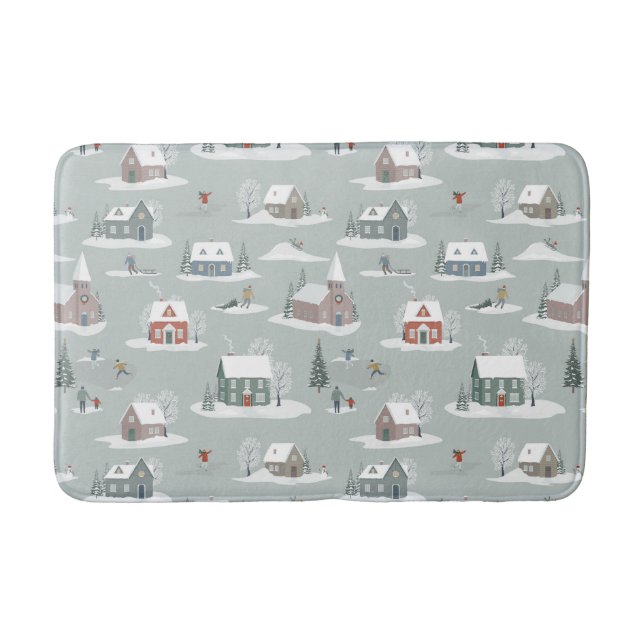 Winter Village Snow Scene Muster Badematte (Vorderseite)