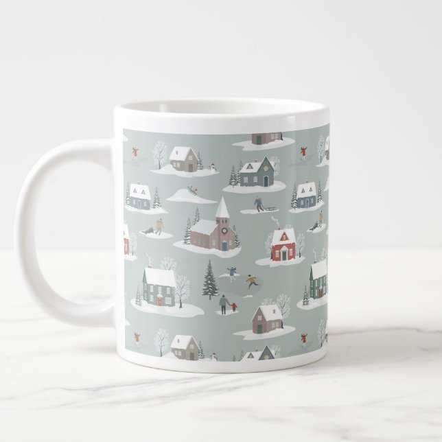 Winter Village Snow Scene Muster Jumbo-Tasse (Links)