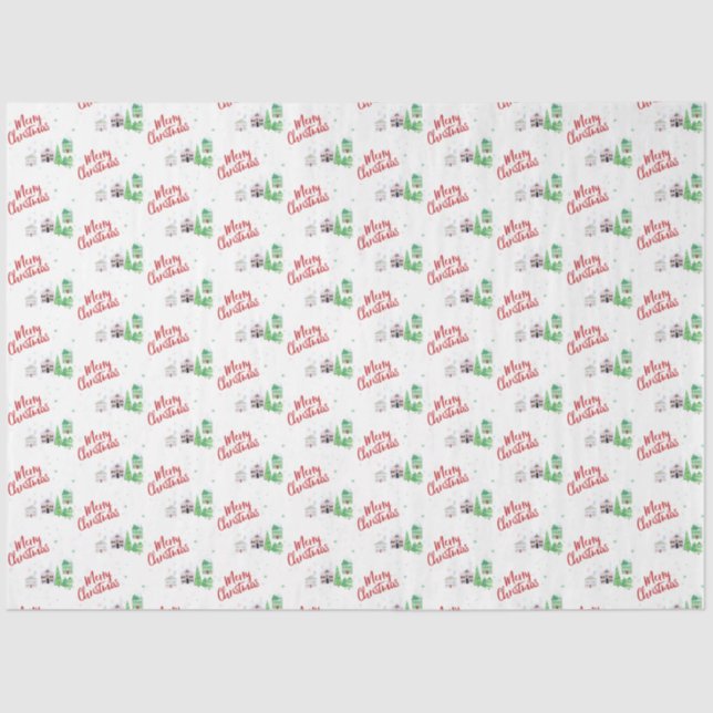 Winter Village Szene Frohe Weihnachten Seidenpapier (Vorderseite)