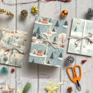 Winter Vintag Blue Set 3 Geschenkpapier Set