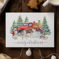 Winter-Vintage-LKW-Rentier-Mädchen handgeschrieben