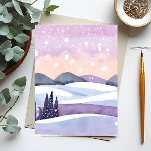 Winter-Violette-Hügel-Aquarell Postkarte