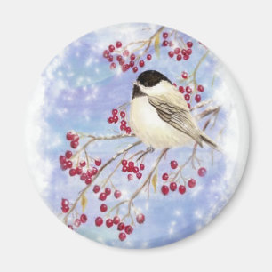 Winter-Vogel durch Snowy-Fenster. Weihnachtsszene Magnet