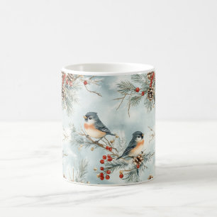 Winter-Vogelmuster mit Pinecones und Schnee Kaffeetasse