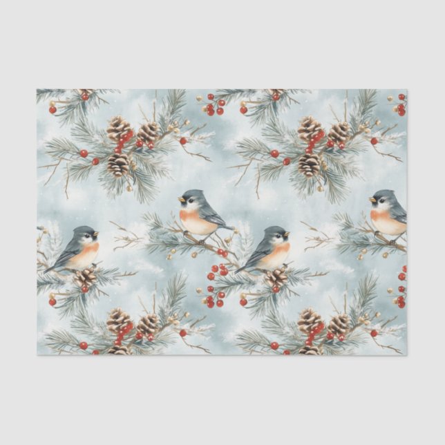 Winter-Vogelmuster mit Pinecones und Schnee Seidenpapier (Vorderseite)