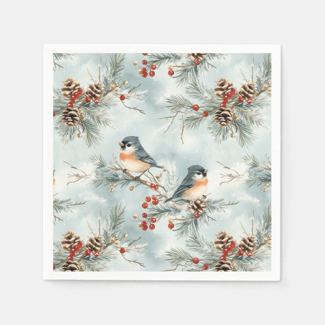Winter-Vogelmuster mit Pinecones und Schnee Serviette (Vorderseite)